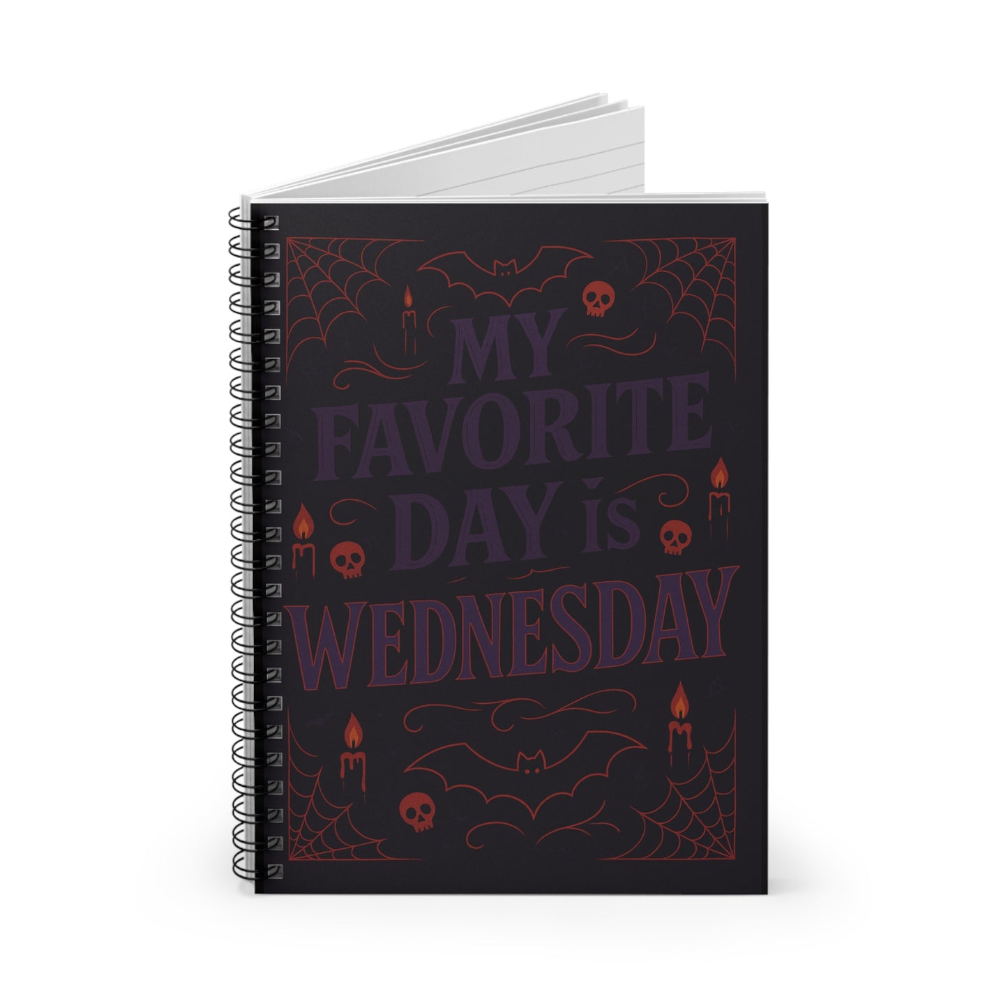 Spooky Spiral Notebook - My Favorite Day is Wednesday, Halloween Journal, Gothic Stationery, Dark Aesthetic Planner, Witchy Gifts