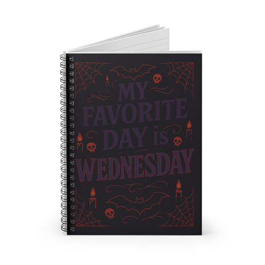 Spooky Spiral Notebook - My Favorite Day is Wednesday, Halloween Journal, Gothic Stationery, Dark Aesthetic Planner, Witchy Gifts