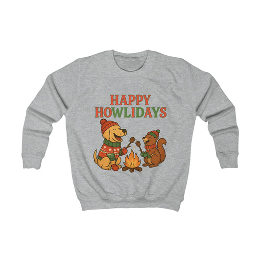 Kids Sweatshirt - Cozy Happy Howlidays Dog and Bear Design, Perfect for Winter, Holiday Gifts, Casual Wear, Family Gatherings