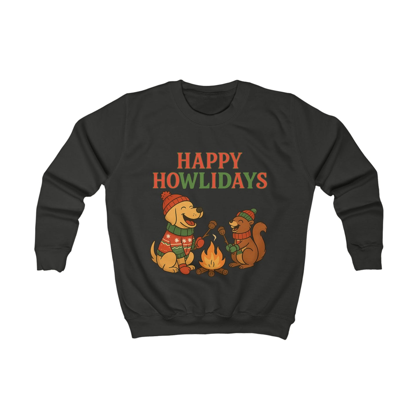 Kids Sweatshirt - Cozy Happy Howlidays Dog and Bear Design, Perfect for Winter, Holiday Gifts, Casual Wear, Family Gatherings