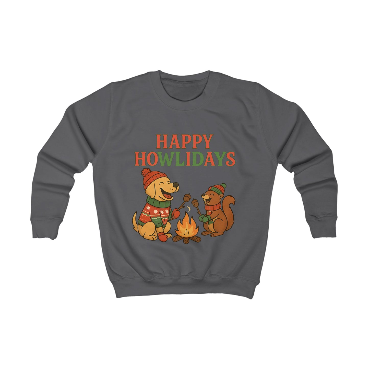 Kids Sweatshirt - Cozy Happy Howlidays Dog and Bear Design, Perfect for Winter, Holiday Gifts, Casual Wear, Family Gatherings