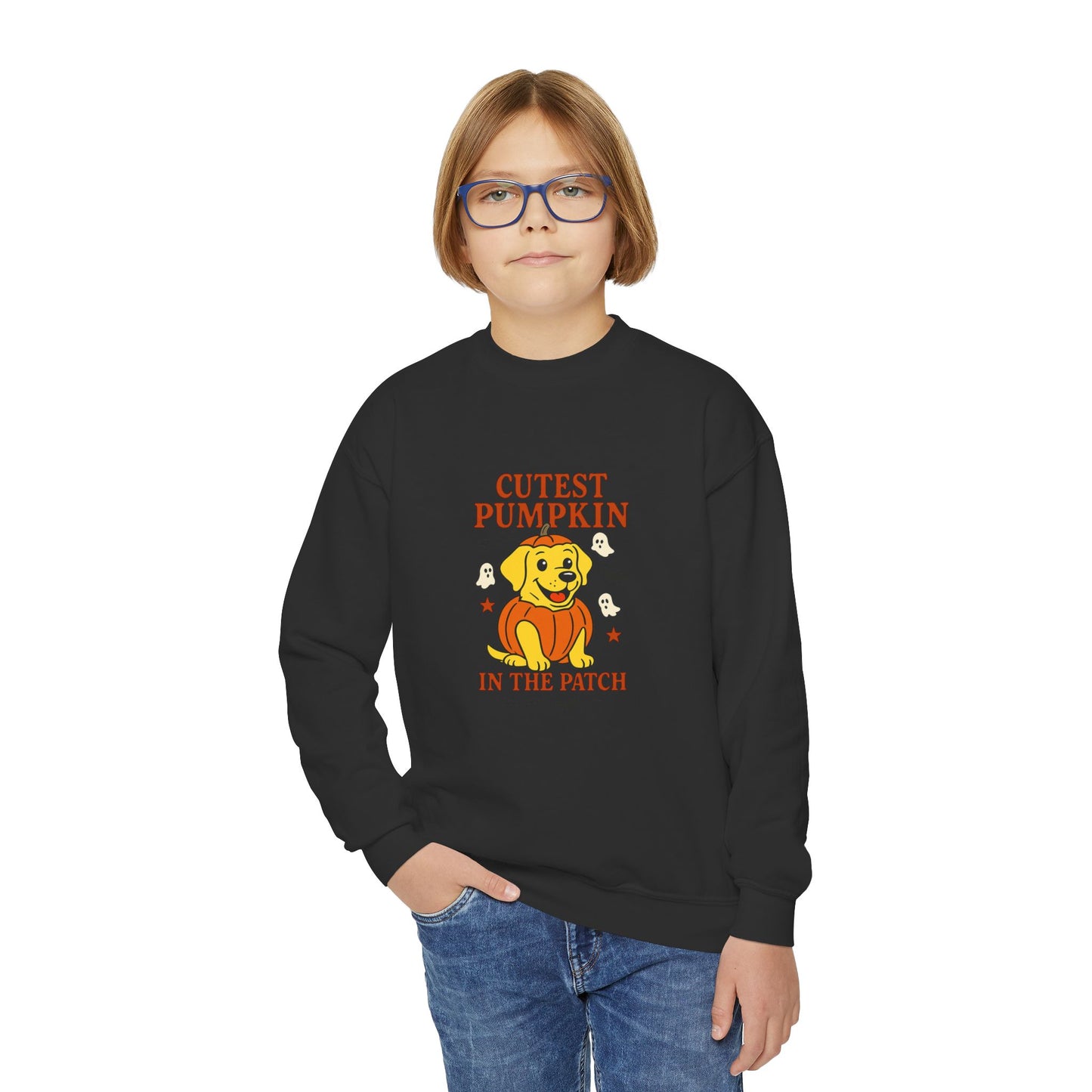 Youth Crewneck Sweatshirt - Cute Pumpkin Design, Fall Fashion, Halloween Apparel, Kids Gift, Cozy Sweater, Autumn Style