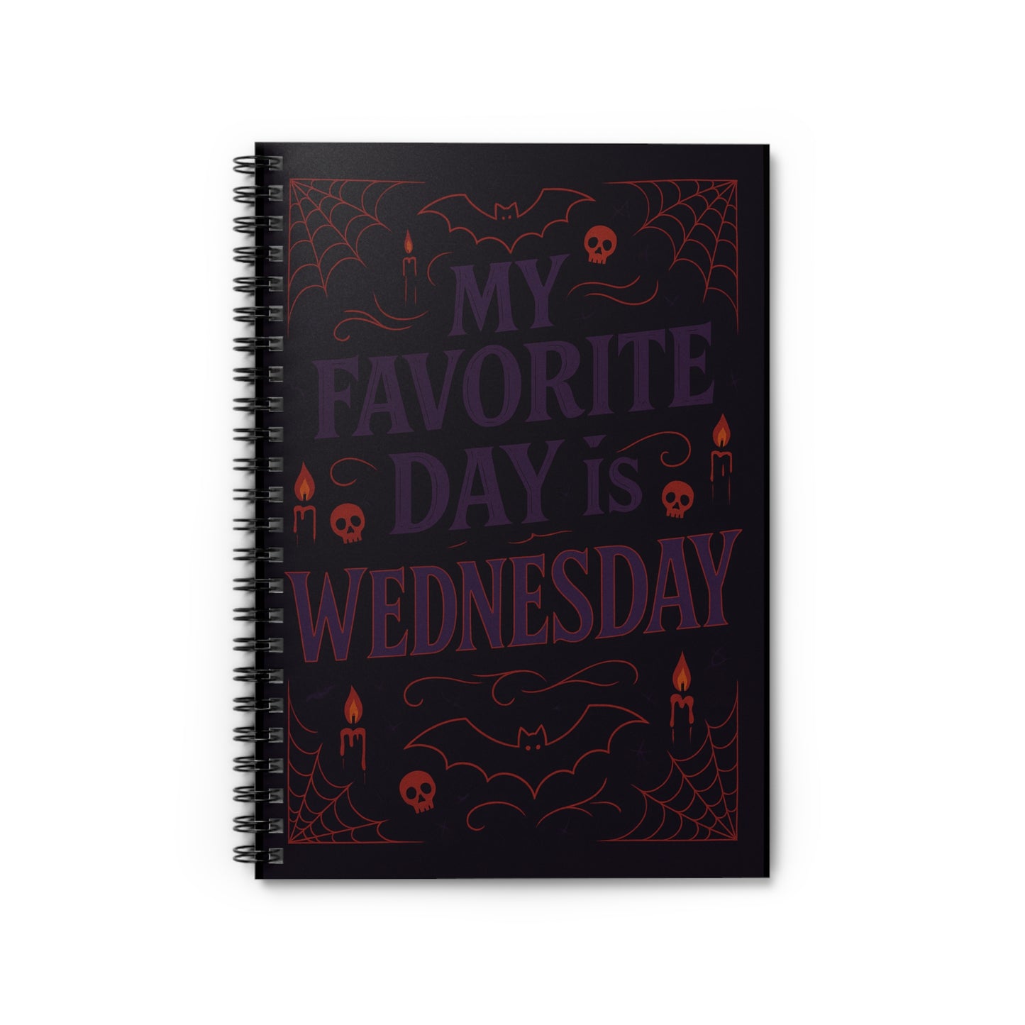 Spooky Spiral Notebook - My Favorite Day is Wednesday, Halloween Journal, Gothic Stationery, Dark Aesthetic Planner, Witchy Gifts