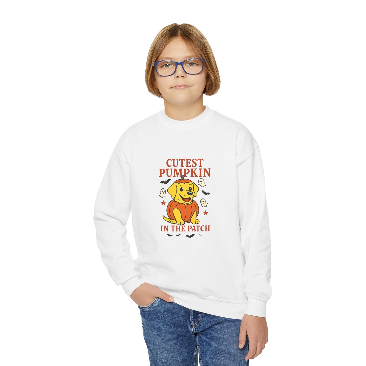 Youth Crewneck Sweatshirt - Cute Pumpkin Design, Fall Fashion, Halloween Apparel, Kids Gift, Cozy Sweater, Autumn Style