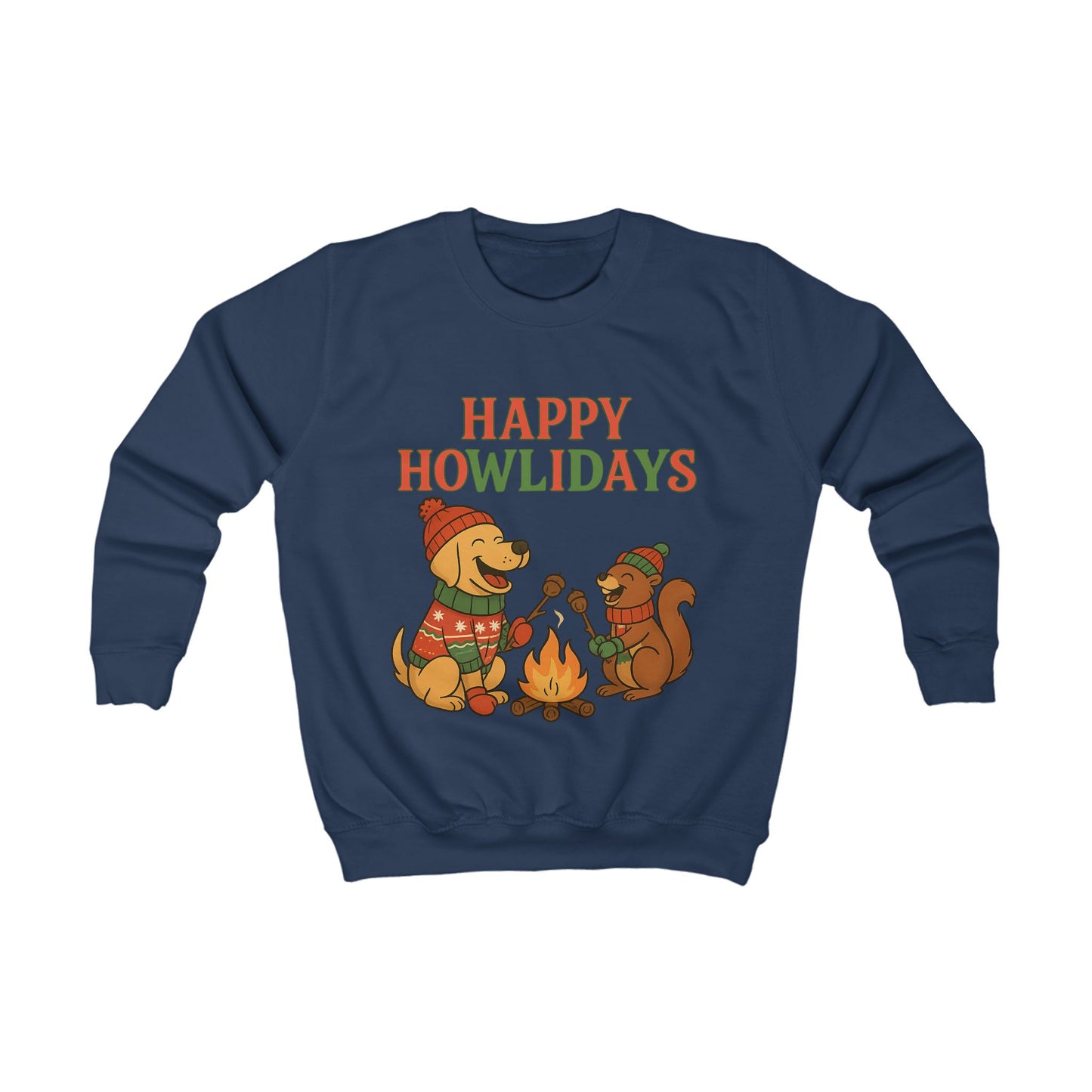 Kids Sweatshirt - Cozy Happy Howlidays Dog and Bear Design, Perfect for Winter, Holiday Gifts, Casual Wear, Family Gatherings