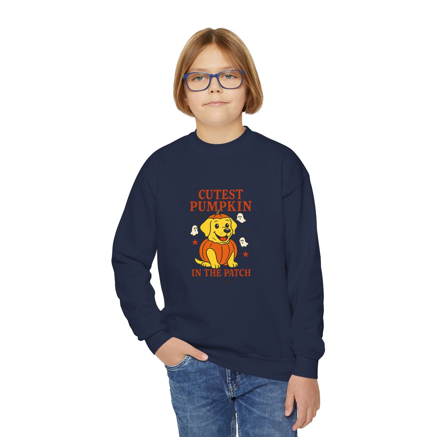 Youth Crewneck Sweatshirt - Cute Pumpkin Design, Fall Fashion, Halloween Apparel, Kids Gift, Cozy Sweater, Autumn Style