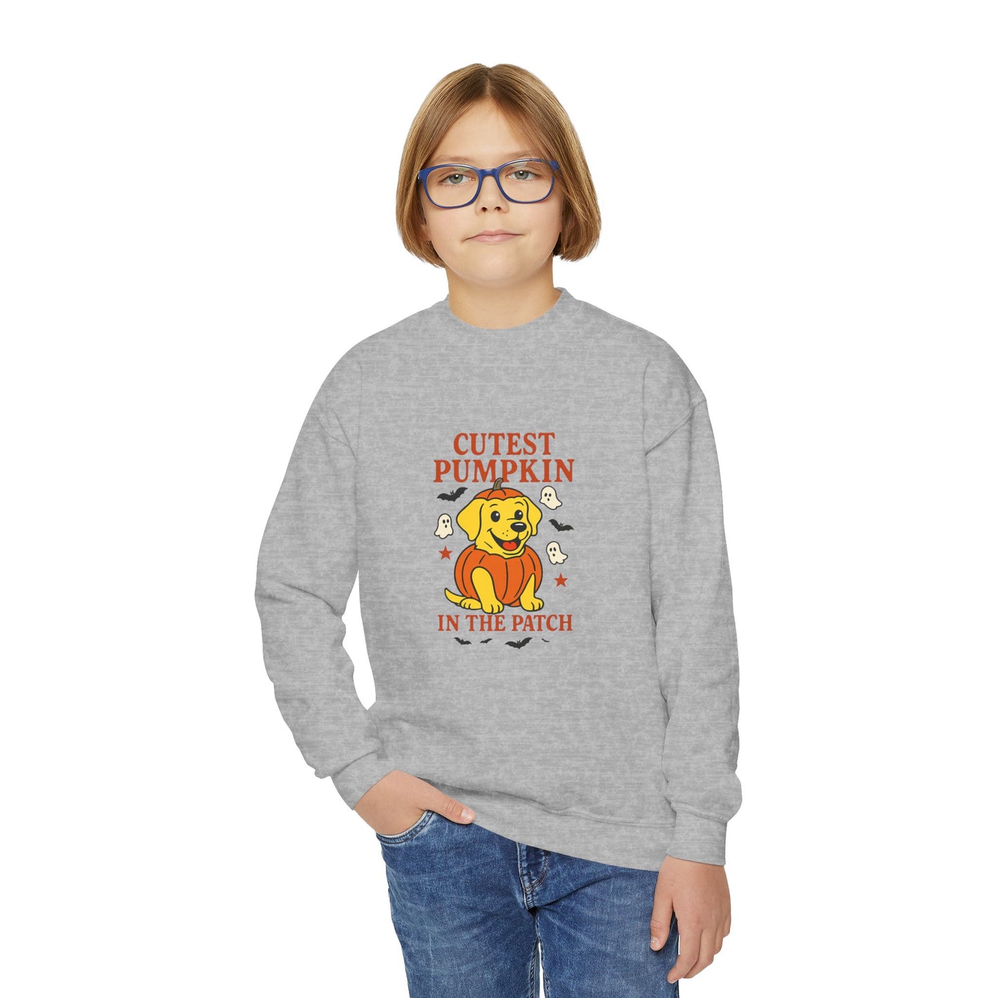 Youth Crewneck Sweatshirt - Cute Pumpkin Design, Fall Fashion, Halloween Apparel, Kids Gift, Cozy Sweater, Autumn Style