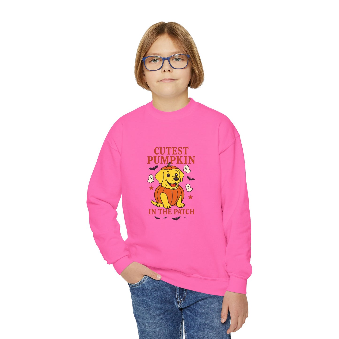 Youth Crewneck Sweatshirt - Cute Pumpkin Design, Fall Fashion, Halloween Apparel, Kids Gift, Cozy Sweater, Autumn Style